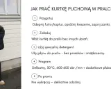 Kobieta z flagą Norwegii pokazuje, jak prać kurtkę puchową w pralce. Instrukcja krok po kroku.